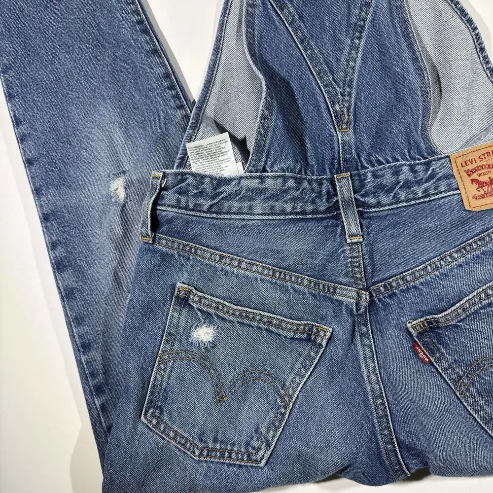 Levi's Women's Blue Denim Bib Overalls Carpenter Pocket Size XS Washed